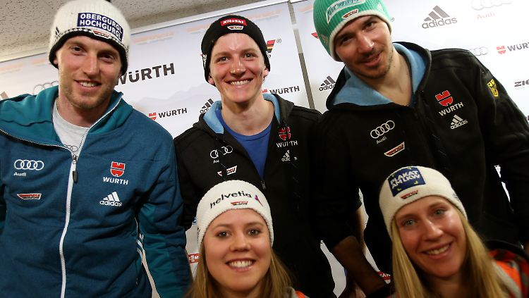 Vorfreude vor dem Team-Wettbewerb: Fritz Dopfer, der allerdings fehlt, Viktoria Rebensburg, Linus Strasser, Felix Neureuther und Veronique Hronek.