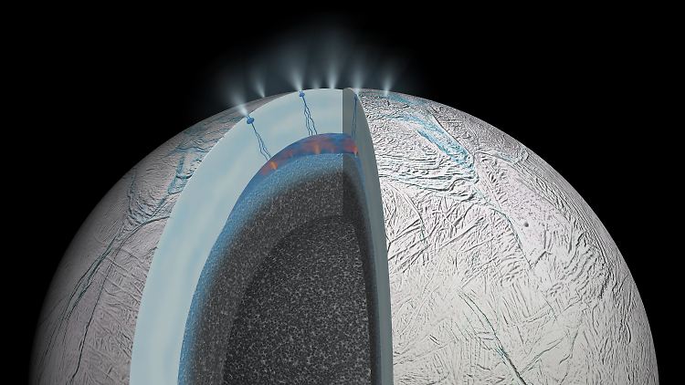 Im Innern von Enceladus sprudeln heiße Quellen - vielleicht gibt es dort auch Leben.