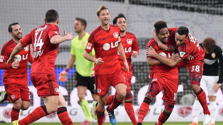 Das 1:0 in der 32. Spielminute: Leverkusens Gonzalo Castro, Kyriakis Papadopoulos, Simon Rolfes, Hakan Calhanoglu, Torschütze Wendell und Karim Bellarabi (v.l.).
