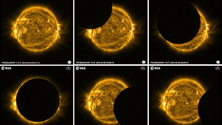 Die Sonnenfinsternis auf Bildern des  Kleinsatelliten Proba-2.