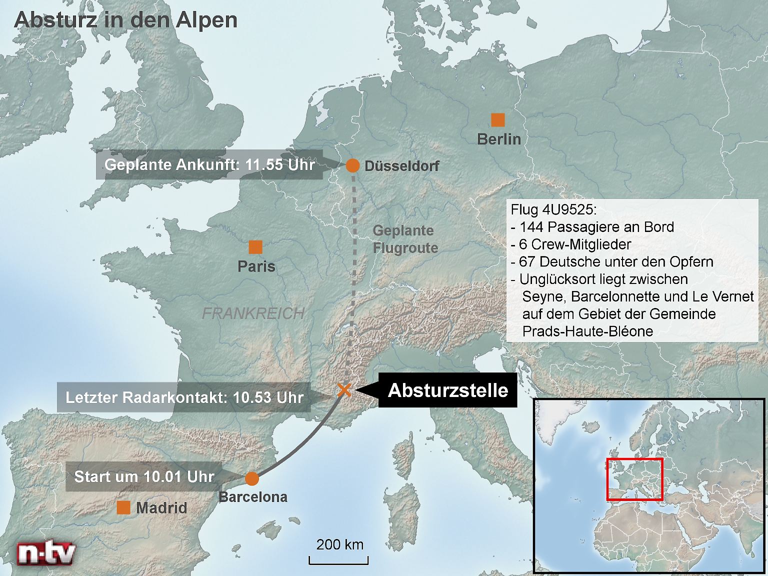 Beim Absturz des Germanwings-Flugzeugs über Südfrankreich starben 150 Menschen.