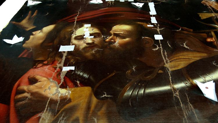 "Die Gefangennahme" von Caravaggio stellt den Judaskuss dar.