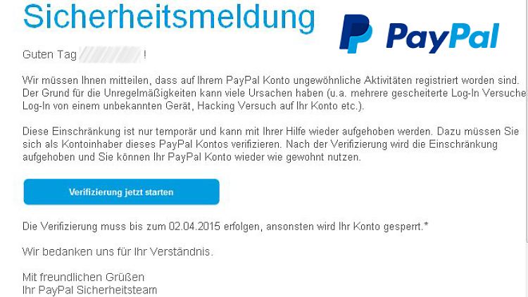 Paypal würde so eine E-Mail niemals verschicken.