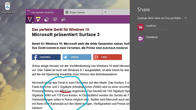 Im Spartan-Browser können Nutzer Bereiche markieren, ausschneiden oder Anmerkungen machen.