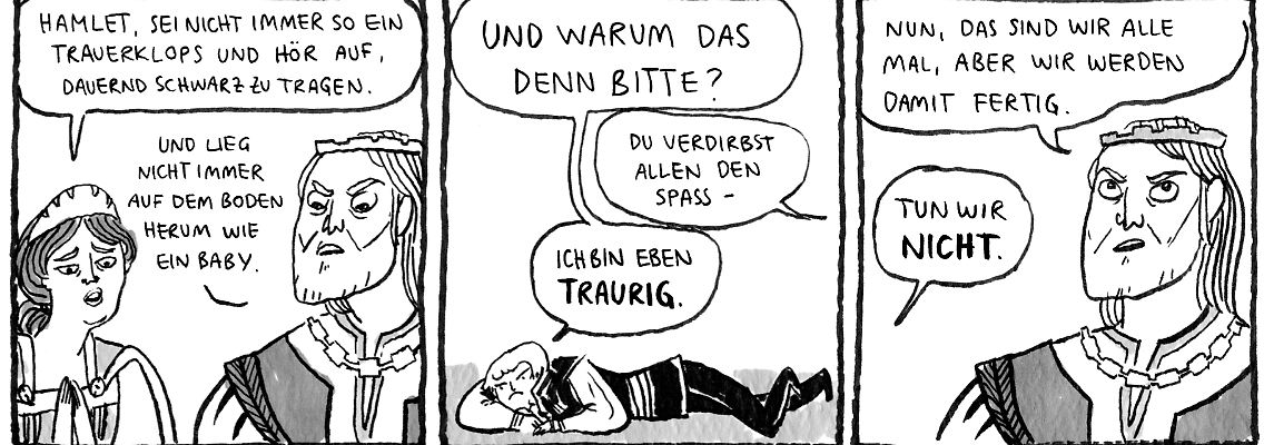 Hamlet, der Trauerklops - Beatons Spezialität ist es, historische Stoffe ironisch wiederaufleben zu lassen.