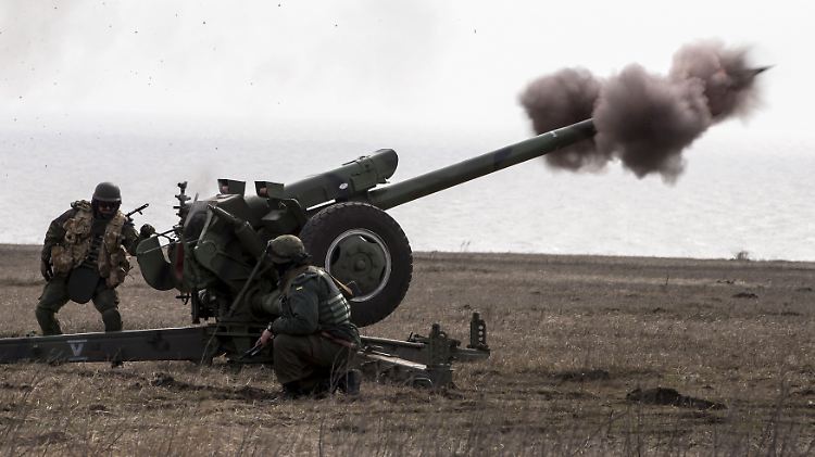 Das Azov-Freiwilligenbataillon bei einem Artillerie-Training in der Nähe von Mariupol.