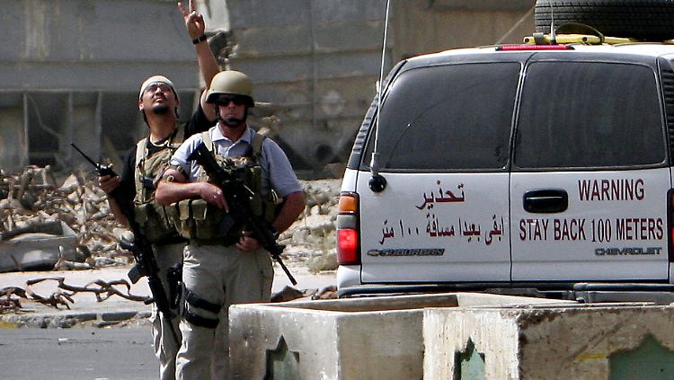 Blackwater-Söldner während eines Einsatzes im Irak im Jahr 2005.