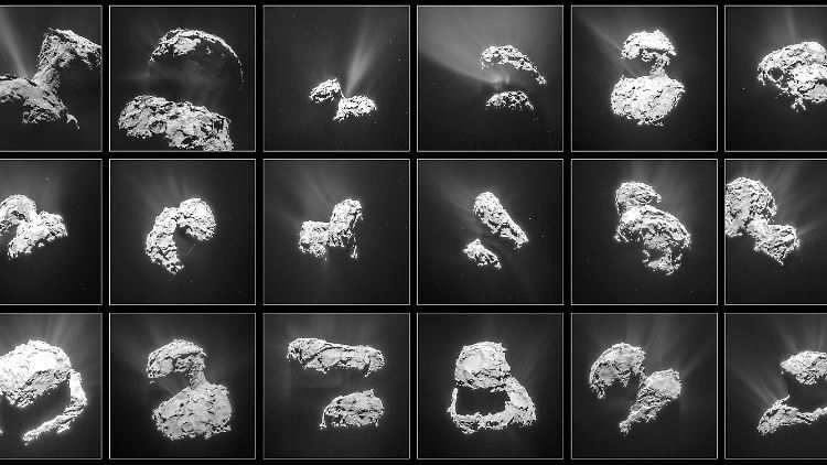 18 Esa-Aufnahmen des Kometen "67P/Tschurjumow-Gerassimenko" aus verschiedenen Blickwinkeln.