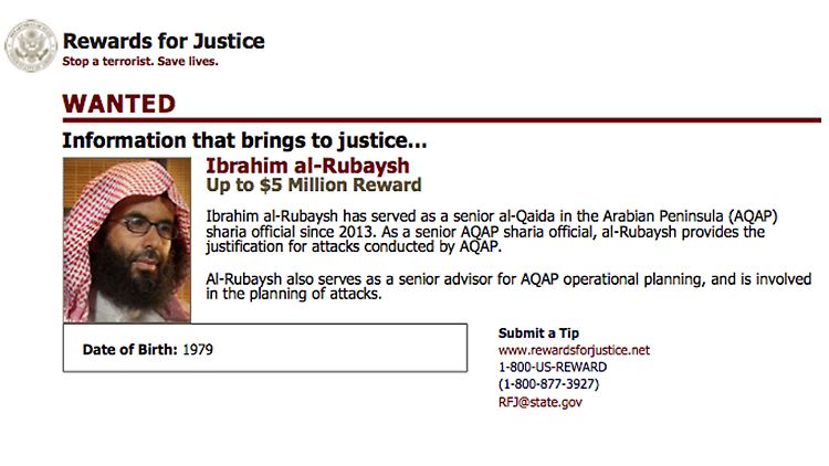 Fahndungsaufruf für Ibrahim al-Rubaisch. Demnach wurde der Al-Kaida-Terrorist 1979 geboren.