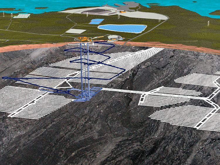 Ein Computerbild zeigt die schematische Darstellung der weitverzweigten Stollen für das unterirdische Endlager Onkalo.