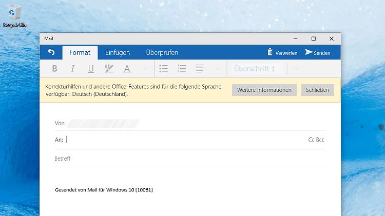 Die neue Mail-App ist wunderbar einfach, links oben ist der neue Papierkorb zu erkennen.