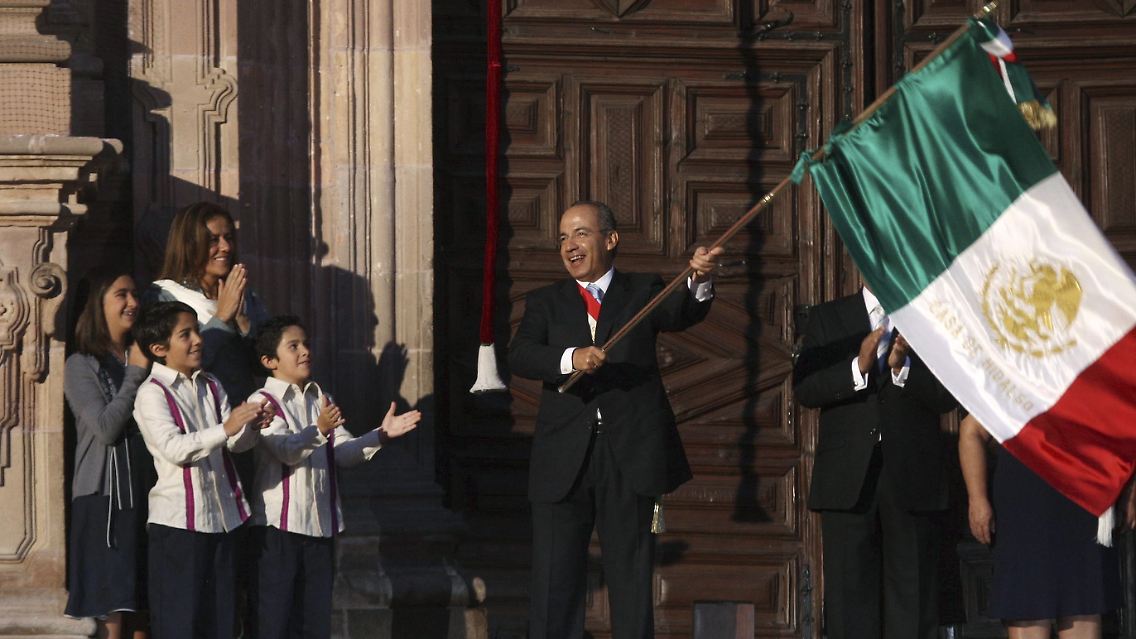 Noch einmal "Grito de la Independencia": Präsident Calderon im Ort Dolores Hidalgo.