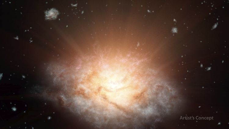 Die Galaxie WISE J224607.57-052635.0 scheint so hell wie 300 Billionen Sonnen. (NASA-Computergrafik)