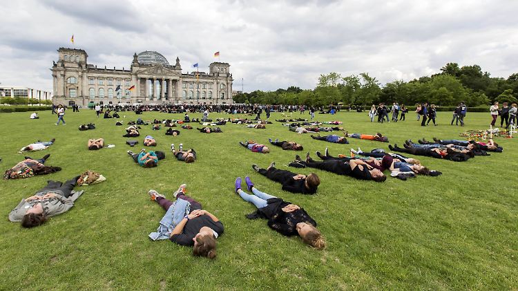 Das "Zentrum für politische Schönheit" organisierte die Protestaktion vor dem Bundestag.