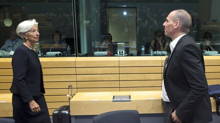 IWF-Chefin Lagarde und Athens Finanzminister Varoufakis bei einer der jüngsten Verhandlungsrunden.
