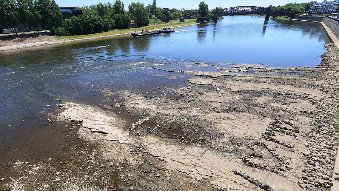 In Magdeburg liegt aufgrund des Niedrigwassers ein Teil des Domfelsens frei.