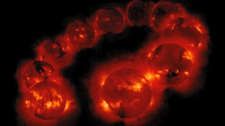 Die Montage zeigt die Sonnenaktivität zwischen August 1991 und September 2001. 