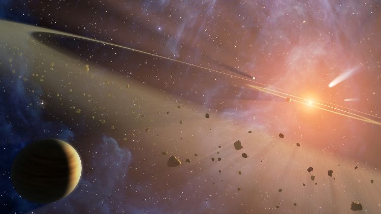 Diese Illustration zeigt das Planetensystem "Epsilon Eridani", das zwei Asteroiden-Gürtel beheimatet.