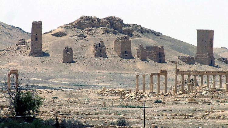 Blick auf die antiken Stätten der Oasenstadt Palmyra.