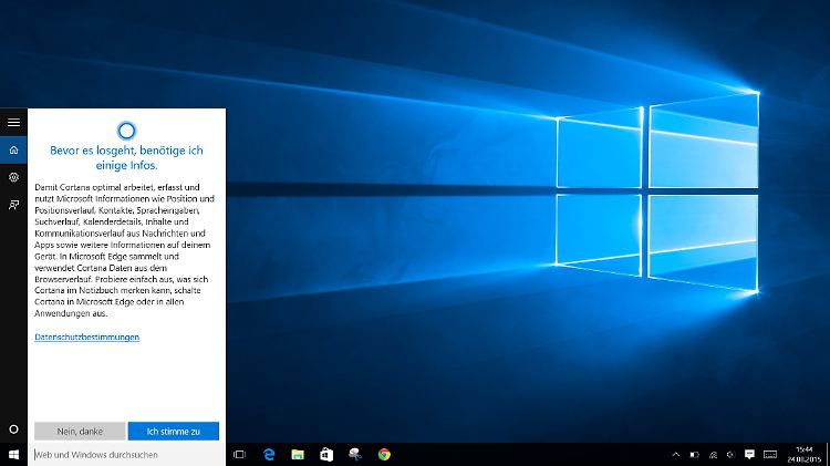 Cortana macht's richtig: Sie fordert erst die Zustimmung des Nutzers ein, bevor sie seine Daten auswertet.