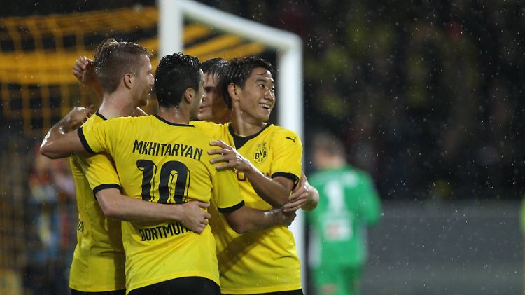 Schwarzgelbe Torgarantie: Marco Reus (v.l.), Henrikh Mkhitaryan und Shinji Kagawa erzielten sechs der sieben BVB-Tore gegen Odds BK.