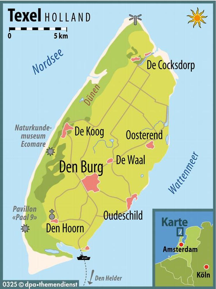 Watteninsel direkt vor der niederländischen Küste: Texel mit seinen langen Stränden und großen Dünenlandschaften ist ein Urlaubsparadies für Kinder.