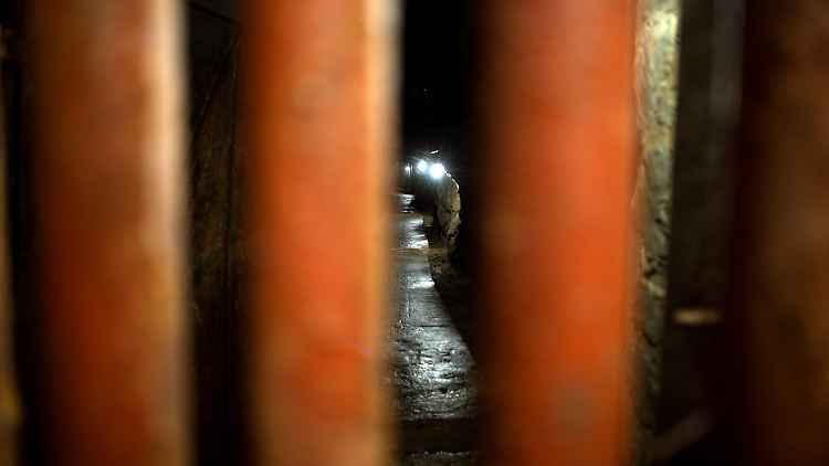 Der Eingang zu einem Tunnel unter dem ehemaligen Schloss Fürstenstein/Schloss Ksia im polnischen Walbrzych, der von dem Geophysikalischen Institut der Polnischen Akademie der Wissenschaften zu Forschungszwecken genutzt wird.