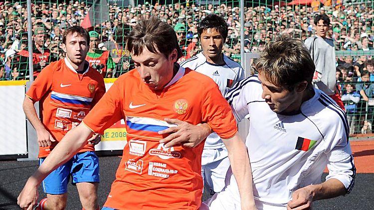 Eine Szene aus dem Finale Afghanistan gegen Russland der Obdachlosen-WM in Australien.