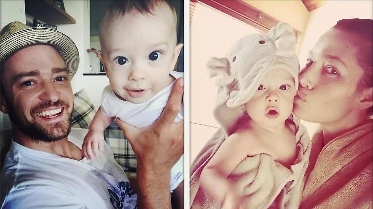 Sichtlich stolze Eltern präsentieren ihr Kind: Justin Timberlake und Jessica Biel mit Sohn Silas.