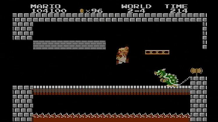 Mario (l.) mit Feuerball-Kräften im Endgegnerkampf mit Bowser.