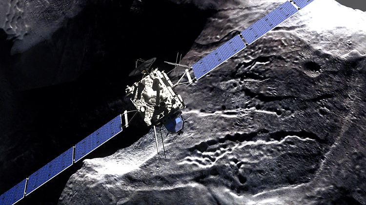 Das Foto zeigt die simulierte Annäherung "Rosettas" an den Kometen "67P/Tschurjumow-Gerassimenko".