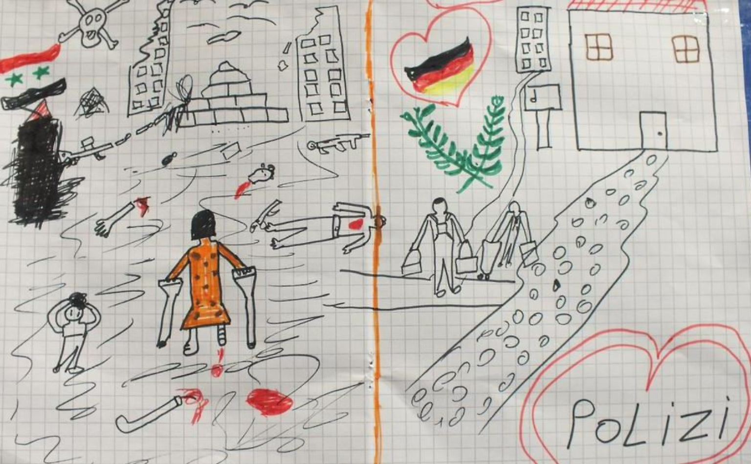Die Bilder, die Flüchtlingskinder in einem Auffanglager in Passau gemalt haben, zeigen, wie nah Leid und Hoffnung beieinander liegen und...