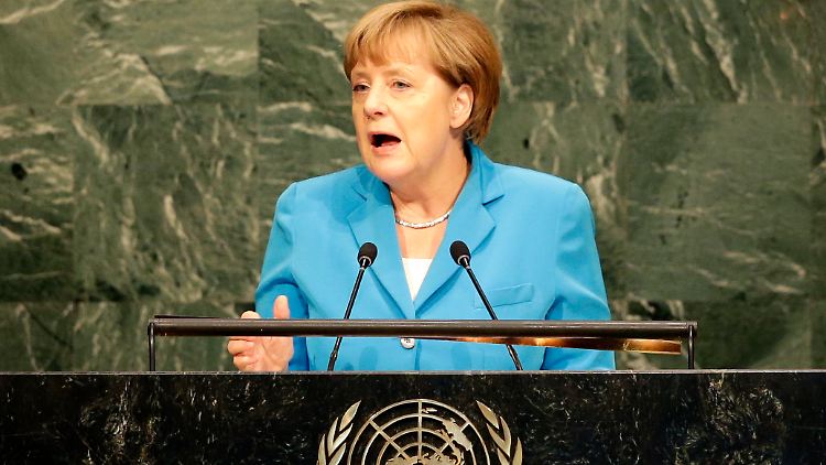 Angela Merkel ruft die UN-Mitgliedsstaaten dazu auf, Flucht und Vertreibung zu bekämpfen.