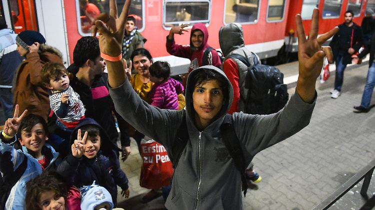 Flüchtlinge bei ihrer Ankunft in Mannheim.
