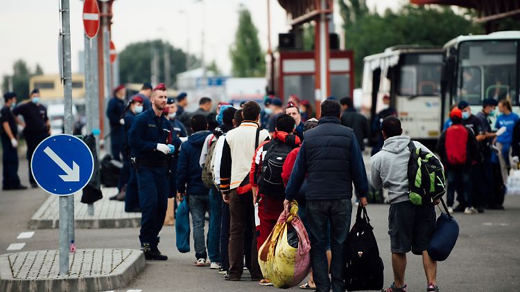 Flüchtlinge warten am Grenzübergang zwischen Kroatien und Ungarn bei der kroatischen Stadt Baranjsko