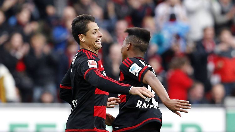 Chicharito (l.) sorgte mit seinem Treffer für den Ausgleich - doch am Ende hatte Bayer sogar noch richtig Grund zum Jubeln.