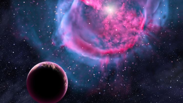 Hier in einer künstlerischen Darstellung: ein erdähnlicher Planet, der um seine Sonne kreist.