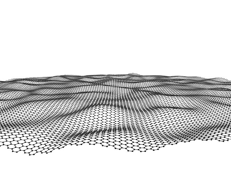 Die Zeichnung zeigt ein Modell der dünnsten Membrane der Welt, eines sogenannten Graphen.