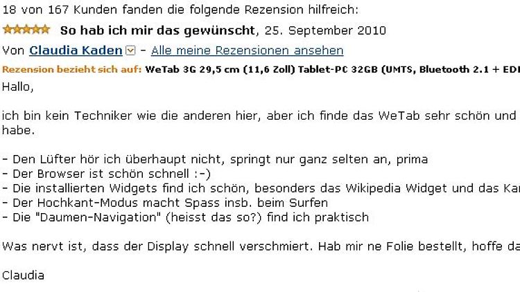 Die Claudia-Kaden-Rezension wurde von Amazon erstaunlicherweise nicht entfernt.