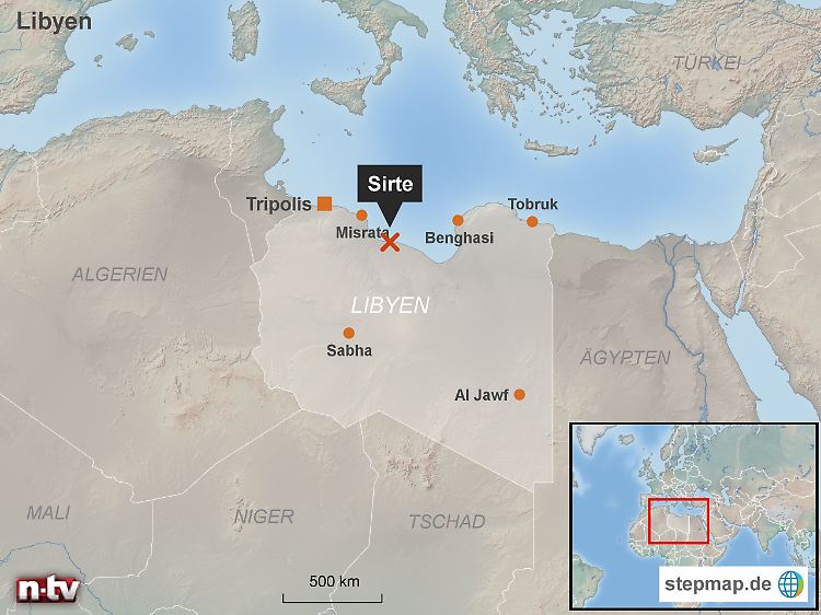 IS-Hochburg südlich von Europa: Von Sirte bis nach Sizilien sind es Luftlinie nur gut 600 Kilometer.