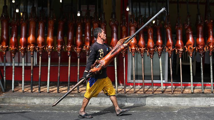 Spanferkel - Lechon - darf auf den Philippinen beim Fest nicht fehlen. Die Produktion läuft Wochen vor dem Fest an.