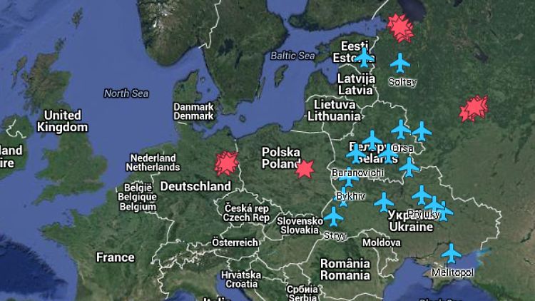 Auf der Karte haben Forscher die potentiellen Ziele für Atomangriffe im Kalten Krieg gekennzeichnet, wie etwa sowjetische Luftwaffenstützpunkte.