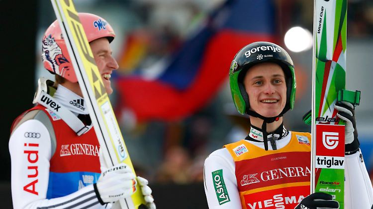 Bisher nahezu gleichauf: Severin Freund und Peter Prevc.