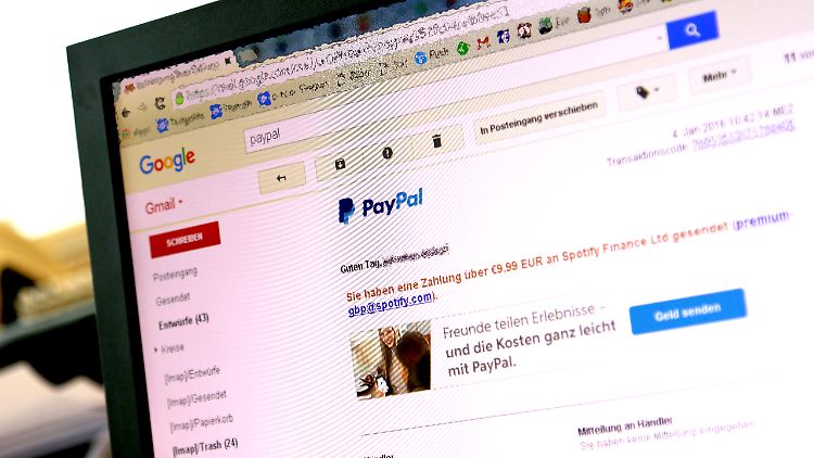 Die Phishing-Mails sind von einer echten E-Mail von Paypal kaum zu unterscheiden.