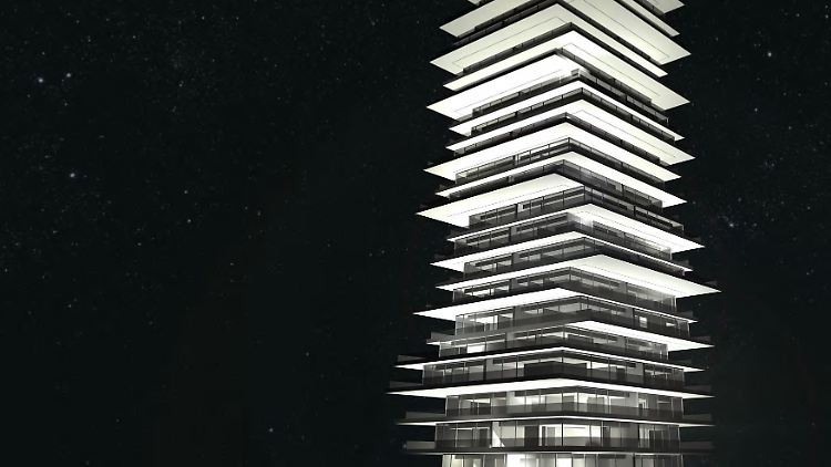 Eine Mischung aus Papierstapel und chinesischer Pagode: Der Entwurf von Drebing Ehmke Architekten in der Computersimulation.
