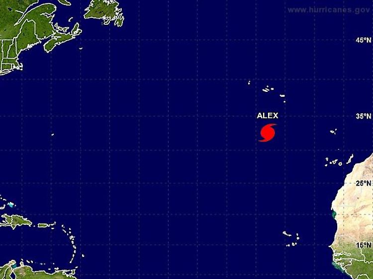 Südlich der Azoren: Hurrikan "Alex" auf der Karte des "National Hurricane Center" (NCA).