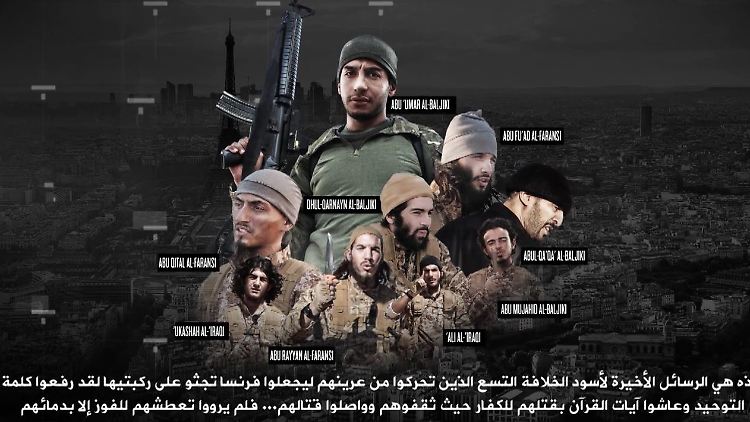 Screenshot des IS-Videos. Die Attentäter werden darin als "Löwen" bezeichnet, die Frankreich in die Knie gezwungen haben.