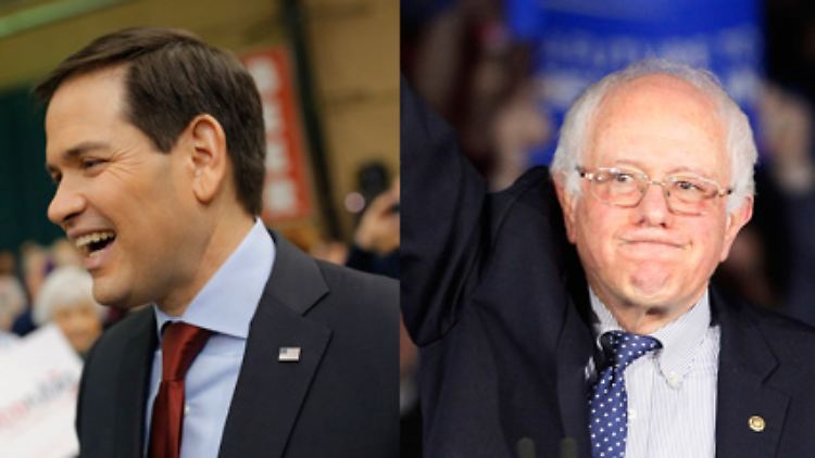 Zwei Sieger und ein Verlierer: Marco Rubio, Bernie Sanders und Jeb Bush. (v.l.)