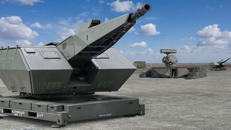 Allwetter-Nahbereichs-Flugabwehr: Das System "Oerlikon Skyshield" kombiniert Schnellfeuergeschütze mit Spezialmunition und automatischem Feuerleitradar (Grafik).