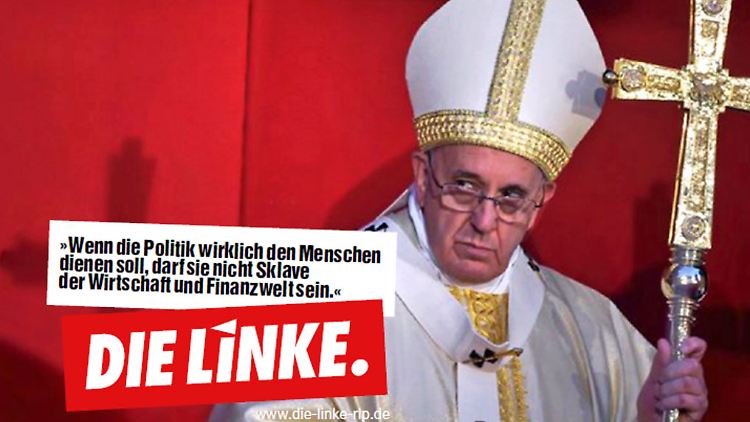"Das Plakat ist kein Fake", heißt es bei den Linken, die Papst Franziskus als Zeugen aufrufen.